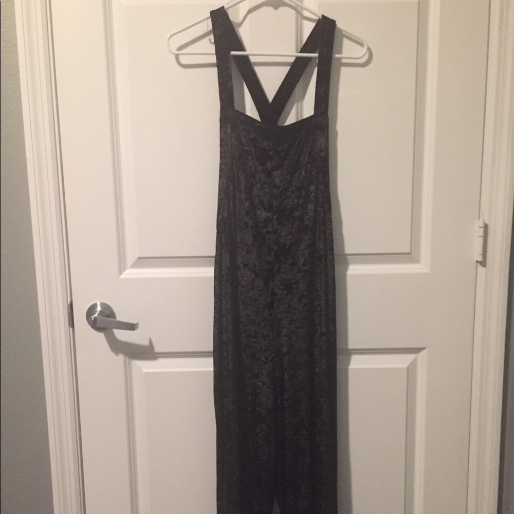 Urban Outfitters black velvet overalls